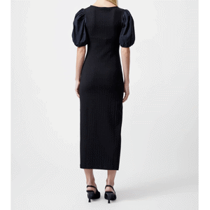 French Connection Sasia Ribbed Puff Sleeve Midi Dress